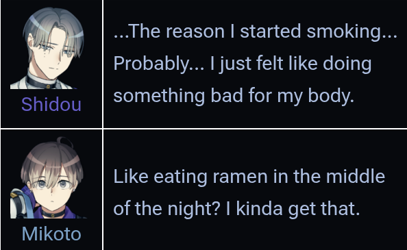 IchikaxPolyCord's tweet photo. "i started smoking because i wish to die"
"Like eating a good ramen cup at 3am? Yeah lol i understand" https://t.co/aJM0VDIge5