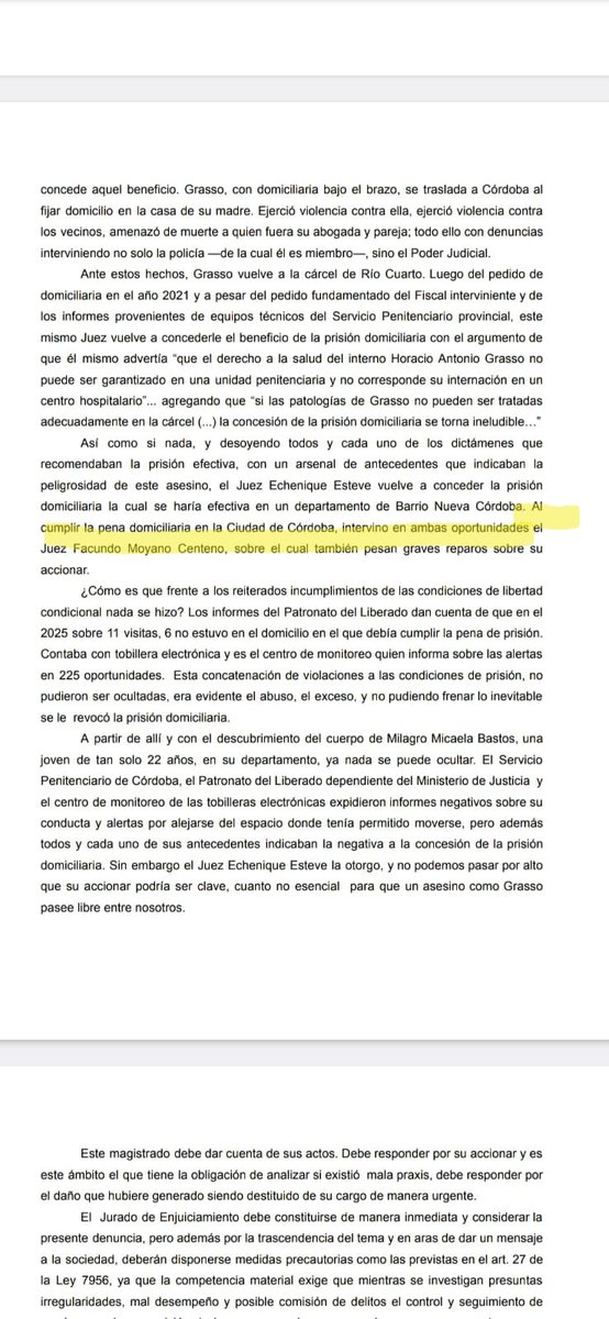 ghmaqueda's tweet photo. Nosotros teníamos razón y lo anticipamos. PREVENIR no es parte del vocabulario del P.U.C, lamentablemente. 

El JURY de Enjuiciamiento es co- responsable de no haber destituido ni al juez Echenique Esteve ni al juez Moyano Centeno. 

Al Jury lo maneja Tarditti con el peronismo y al Consejo de la Magistratura, Cáceres de Bollati. Puerta de entrada y puerta de salida del Poder Judicial es responsabilidad principal del TSJ.

Rocío, Milagro y Agostina deberían estar vivas si las autoridades hubieran hecho bien su trabajo.

Este escrito presentado por 5 legisladores es de AGOSTO del año pasado Y NUNCA FUE TRATADO 👇🏻