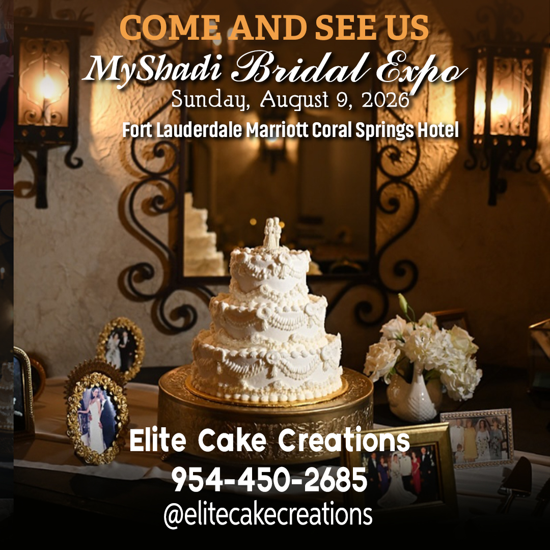 DeshVideshMedia's tweet photo. Make your special day even sweeter! 📷 Join Elite Cake Creations at the MyShadi Bridal Expo on Sunday, August 9, 2026, at the Fort Lauderdale Marriott Coral Springs Hotel. @EliteCake 
Register Now: https://t.co/6PZty2oHBG https://t.co/WbOlw8S6CF
