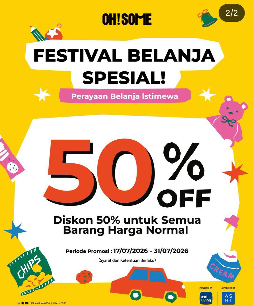 urcruss's tweet photo. FYI girls, ini kesempatan banget!
Festival Belanja Spesial OH!SOME lagi diskon 50% buat SEMUA barang harga normal 🥹💸
Dari 17-31 Juli 2026, buruan belanja sebelum kehabisan! Aku udah siap-siap list belanjaan dulu nih, siapa yang ikutan? 😍
#OHSome #Diskon50 #FestivalBelanja #BelanjaHemat