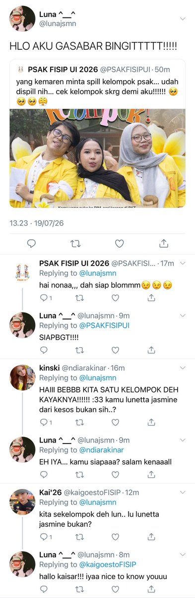 PSAKFISIPUI's tweet photo. lihat life update slh satu bung n nona fisip ui thn ini yuk 😏😏😏 siapa yg mau sekelompok sm mrk hayo…? https://t.co/QhWnHVOG7v