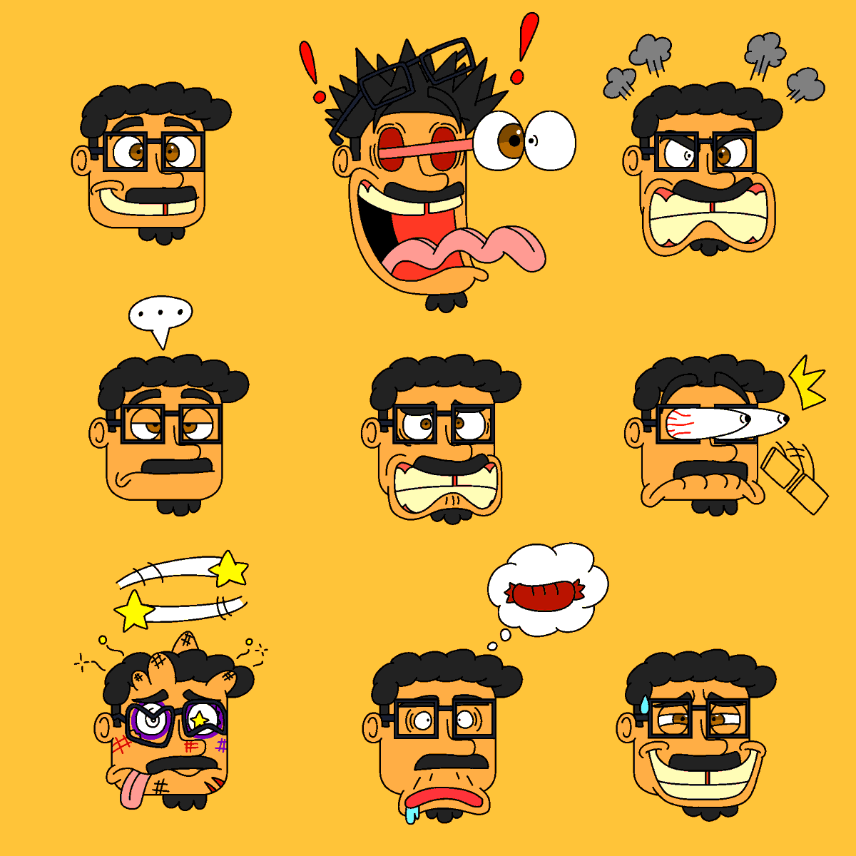estudio_calexmn's tweet photo. expressões faciais estilo cartoon do caique 
que é eu kkk
---x---
eu fiz duas versões da arte uma com óculos 
e outra sem óculos
#brart #cartoon #art #estudio_clxm https://t.co/tbPaT2h3Ua