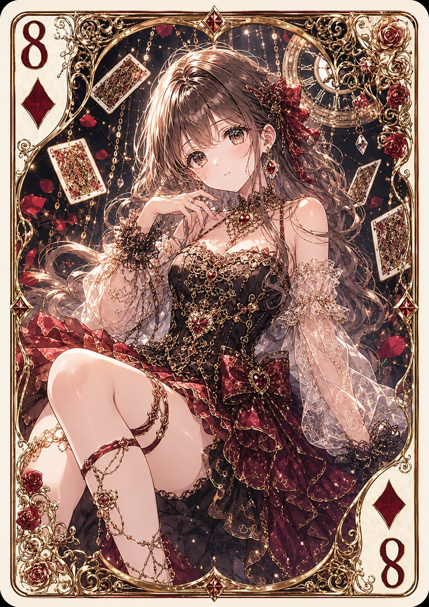 Ornate Anime 8 of Diamonds Card