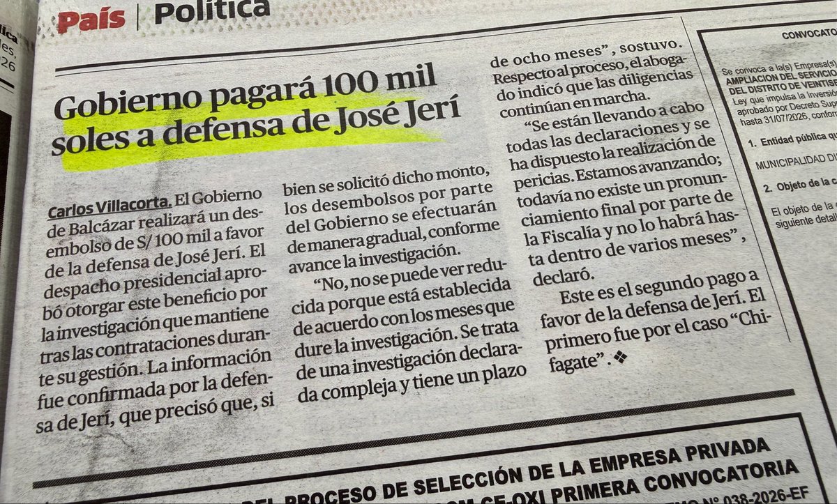 jesusverdeL's tweet photo. El otro negocio es sangrar al estado con el pago de abogados para funcionarios cuestionados. Ahora le vamos a pagar el abogado a Jeri. https://t.co/HKrxwj2pHf