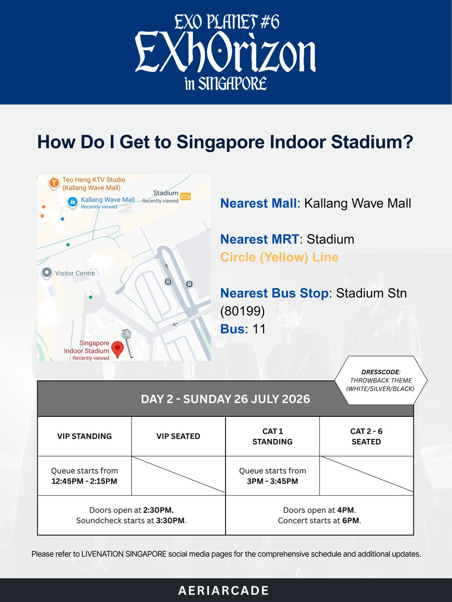 aeriarcade's tweet photo. ♛D-2 𝐄𝐗𝐡𝐎𝐫𝐢𝐳𝐨𝐧 𝐢𝐧 𝐒𝐈𝐍𝐆𝐀𝐏𝐎𝐑𝐄 ♛

Please take note of the entry timing for Soundcheck (VIP Ticket Holders) and Concert (Cat 1 - 6 Ticket Holders). Check @livenationsg for the full event guide. Remember to stay hydrated 💖

#EXhOrizoninSG #EXhOrizon_SG https://t.co/NRLGavRUZ8