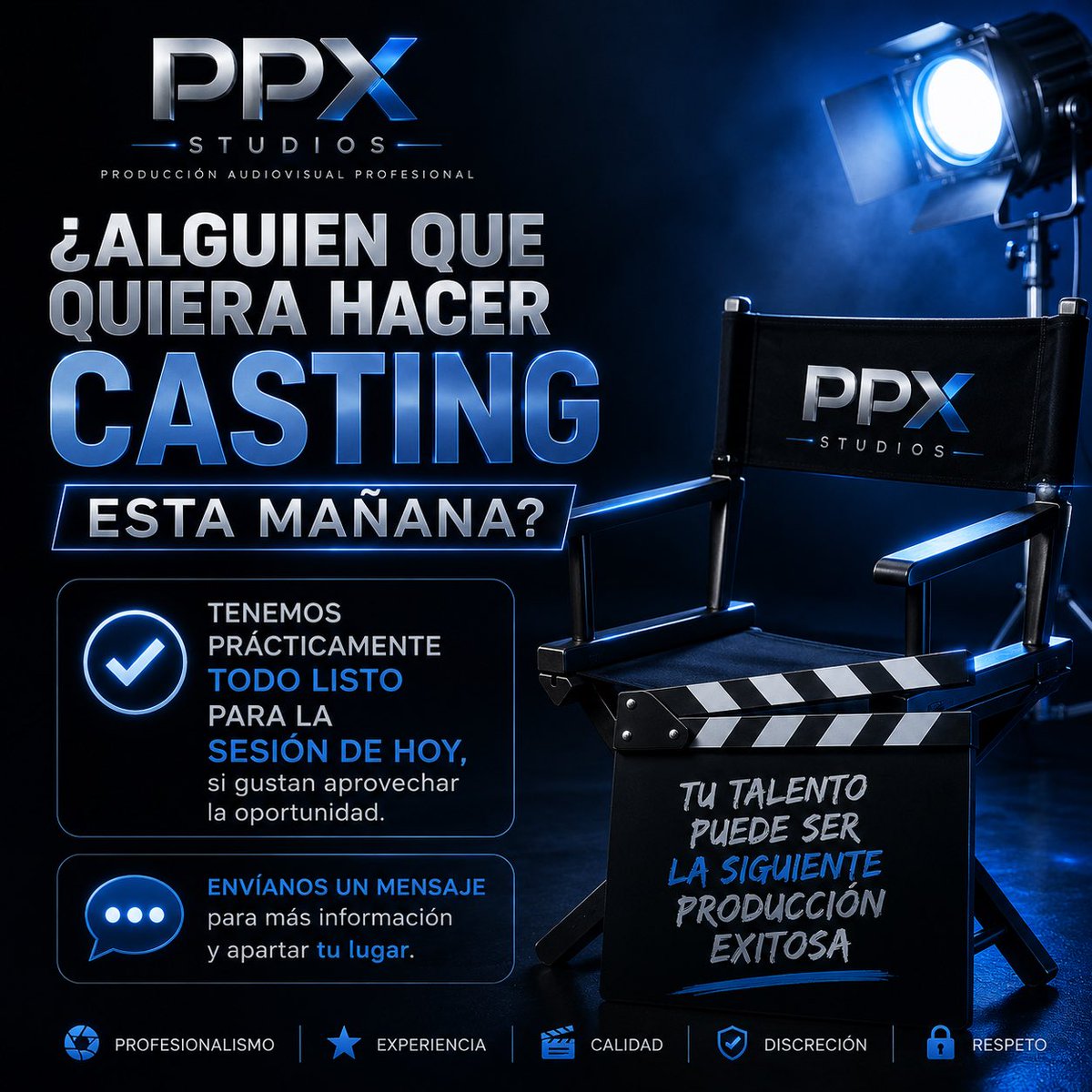 ppxstudios1's tweet photo. 🎥 ¿Alguien se anima a hacer casting esta mañana? 😉

Tenemos prácticamente todo listo para la sesión de hoy, así que si quieren aprovechar la oportunidad, este es el momento.

📩 Envíanos un mensaje para más información y apartar tu lugar. https://t.co/kaXa9HCaKa