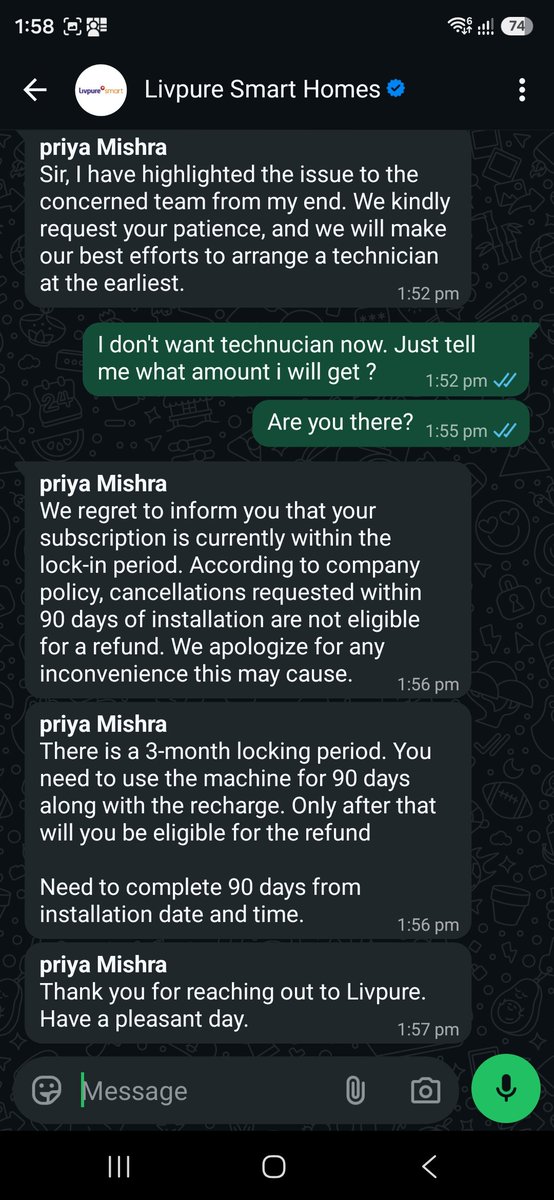 PRASHAN65977690's tweet photo. @Livpure_India Extremely frustrated with @Livpure_India Received a non-functional device and now being denied my security deposit refund—despite your promised 7-day . If I don't receive written confirmation by 10 AM tomorrow, I will file a formal complaint with the Consumer Forum at 11 AM. https://t.co/PULiBmG0Us