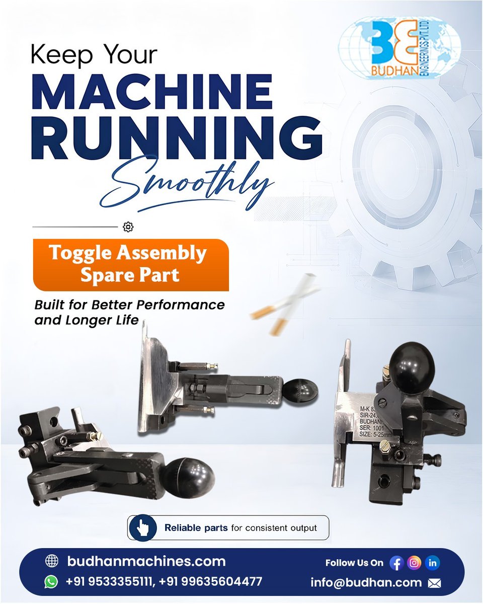 budhan_official's tweet photo. Keep your machine running smoothly ⚙️

Toggle Assembly Spare Part – engineered for better performance and longer life.
Ensure consistent output with reliable, high-quality components.

🌐 https://t.co/Fhm6oOYYY5

#BudhanEngineering #IndustrialSolutions #MachineParts https://t.co/eNATYeeh39