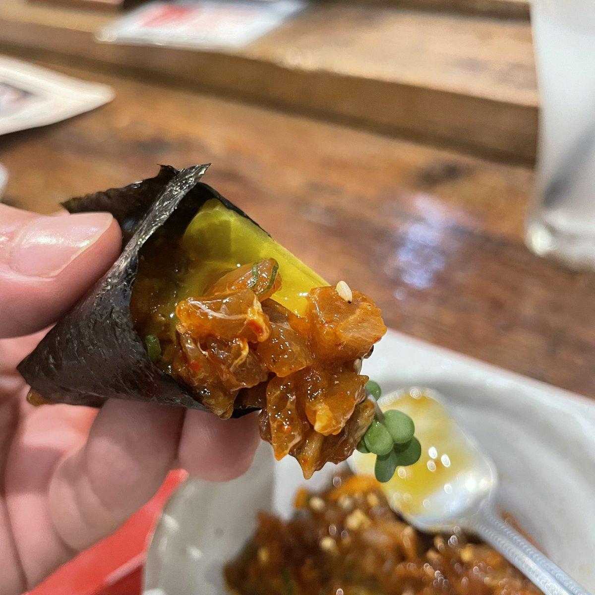 jyorioh's tweet photo. 鰹ハランボユッケ（ピリ辛で美味しい） https://t.co/QIGmqoEiFi