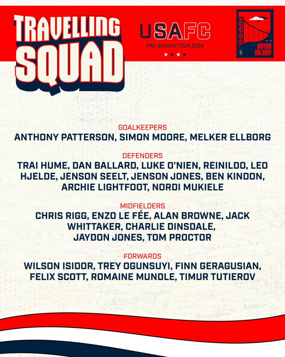 SunderlandAFC's tweet photo. Our initial 26-man squad for the Club’s pre-season tour of the United States has been confirmed 🔒🇺🇸