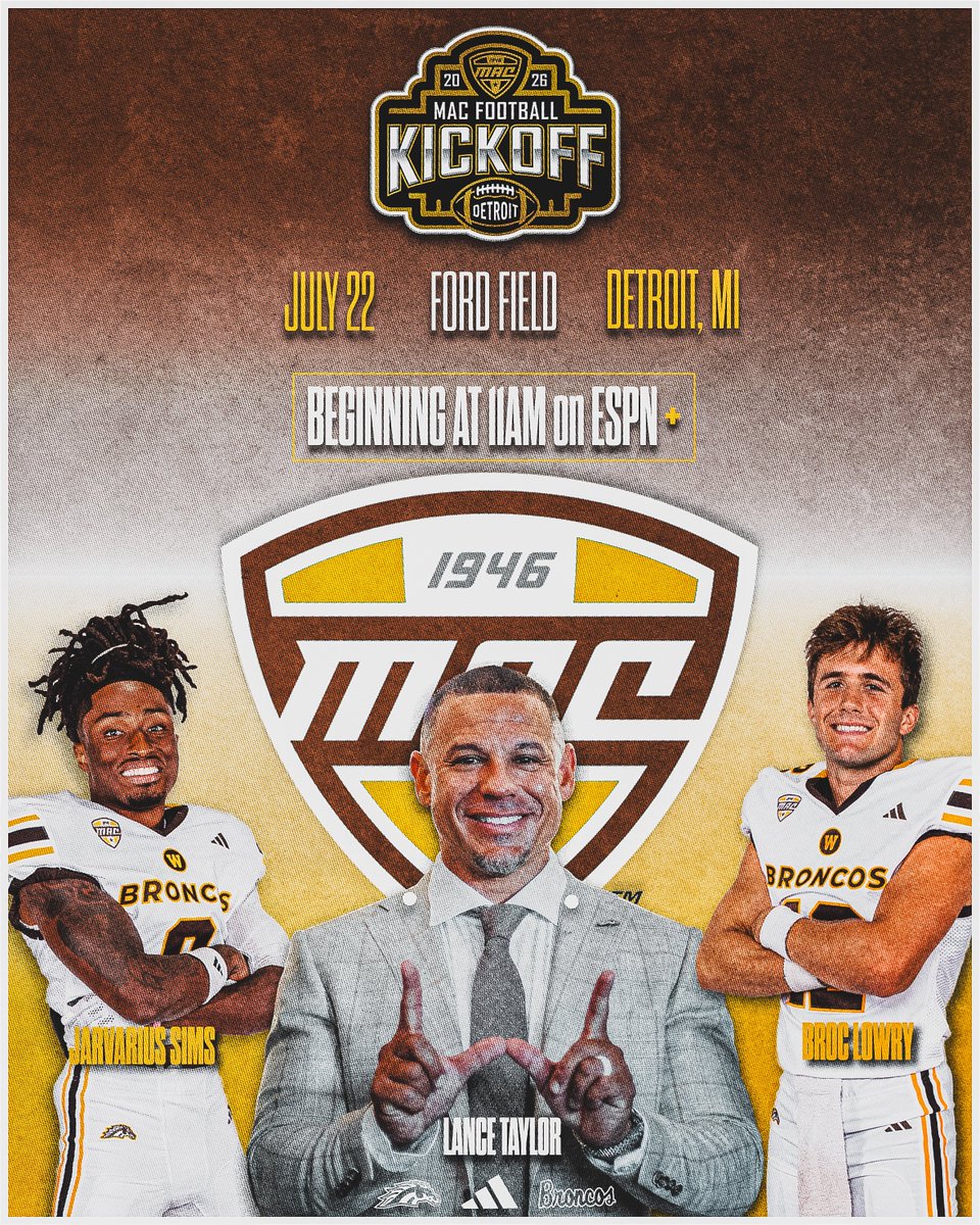 WMU_Football's tweet photo. Tune into MAC Media Day beginning at 11 AM on ESPN+ @MACSports 

#EAT I #GRIT https://t.co/p4gt0y7eI0