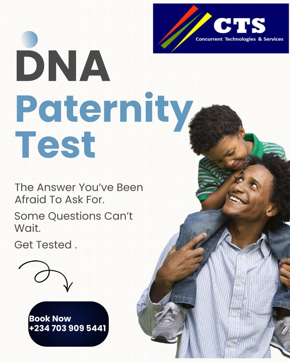 cts_nigeria's tweet photo. Don't let doubt linger.
Get answers with a DNA Paternity Test.
Fast. Accurate. Confidential.
Book your test today with CTS: 
+234 703 909 5441
#DNATest #CTS #Paternity #dna https://t.co/1jAPBa99s8