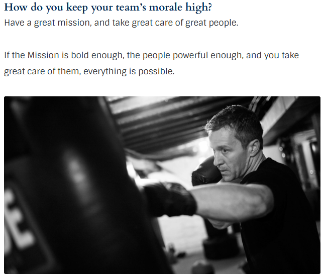 EricGreitens's tweet photo. How do you keep your team’s morale high?
Have a great mission, and take great care of great people.

If the Mission is bold enough, the people powerful enough, and you take great care of them, everything is possible.

READ THE ARTICLE: https://t.co/9VBqkV6MzB https://t.co/e5G8pRHI2P
