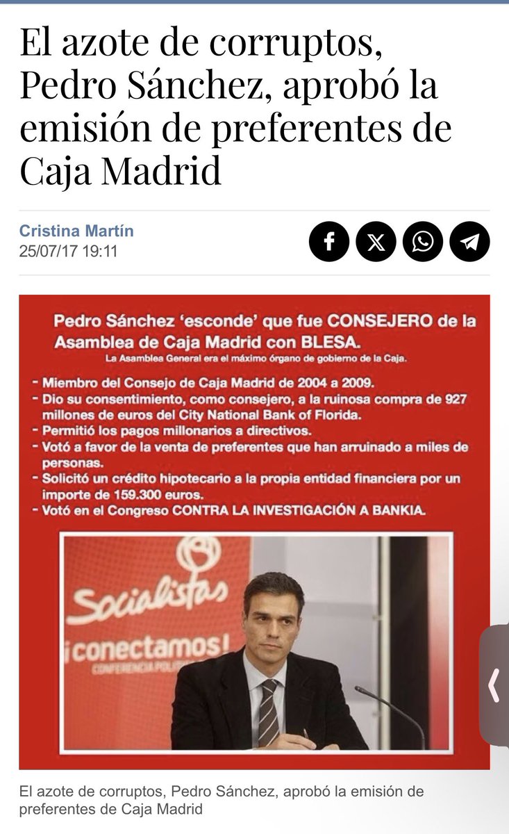 JaviRodrigo11's tweet photo. Rescate de 53.000 millones de euros - a fondo perdido- que fueron destinados a salvar cajas de ahorros gestionadas por pésimos gestores como Pedro Sánchez que fue miembro de la Asamblea de Caja Madrid, y que aprobó y votó a favor de la emisión de preferentes; que fueron la ruina de centenares de miles de humildes trabajadores ahorradores; por cierto.

Que hay que contarlo todo.