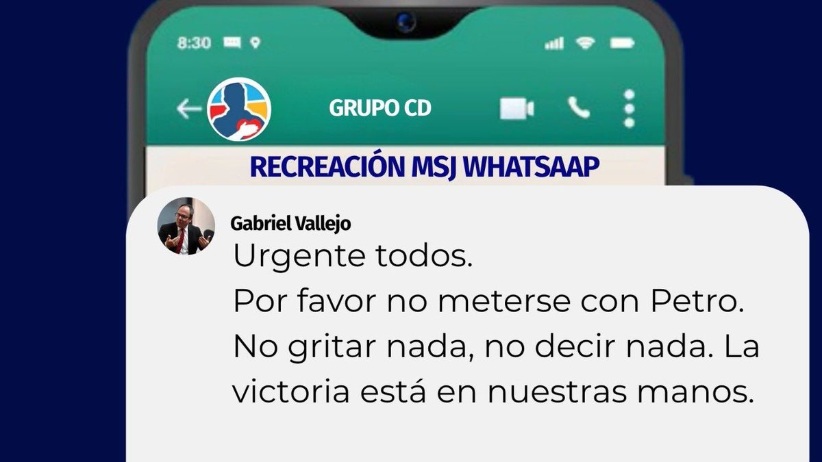 AyalaCarlOzarco's tweet photo. ¿No que no señor Gabriel Vallejo @GabrielJVallejo? Ojo a la instrucción que da el director del @CeDemocratico:

"Por favor no meterse con Petro"

Venga, ya no le demos más vueltas al asunto porque evidencias van a seguir saliendo sin duda alguna. 

Ya no van a poder seguir negando el asunto. Sería más sencillo si salieran a reconocerlo y dejar de hacer el ridículo.