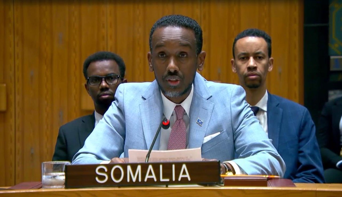 SomaliaatUN's tweet photo. #Somalia highlighted in #UNSC HL open debate today that natural resources must fuel peace &amp; prosperity, not conflict. This demands genuine partnership, transparency &amp; equitable sharing. #Somalia is committed to nationally-owned &amp; internationally-coordinated responsible governance https://t.co/cicYFaDScJ