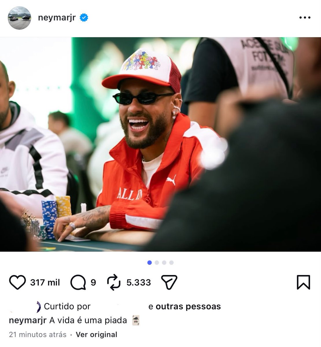 futebol_info's tweet photo. Postagem de Neymar:

“A vida é uma piada 🃏” https://t.co/lyeGsWvTKl