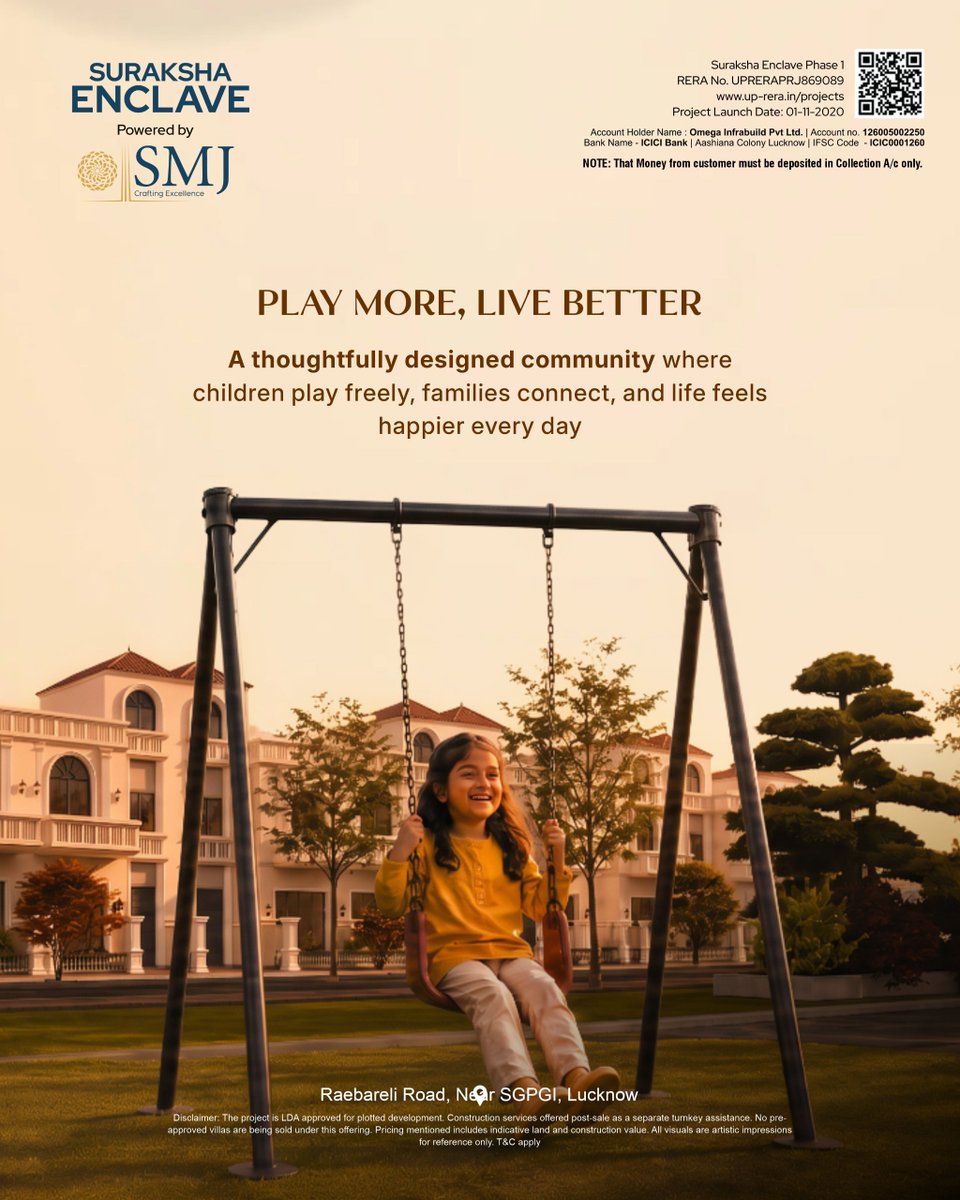 smjgroups_'s tweet photo. Imagine waking up to greenery, watching your children play with freedom, and ending every day surrounded by peace.
That's the lifestyle waiting for you at Suraksha Enclave where luxury meets thoughtful living..

#smjgroup #luxuryliving #lucknowrealestate #premiumliving https://t.co/Q3C8ZX8zEu