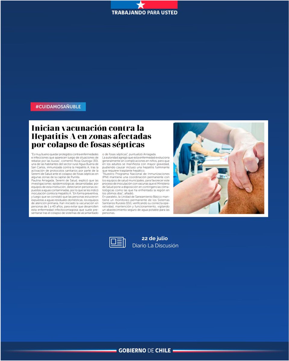 SeremiSalud16's tweet photo. ¿Sabías que las personas de 1 a 40 años expuestas a aguas contaminadas por colapso de fosas sépticas pueden acceder gratuitamente a vacunas contra la Hepatitis A?

Entérate de los detalles en la edición de hoy del Diario La Discusión https://t.co/OOGz4Ki0KZ