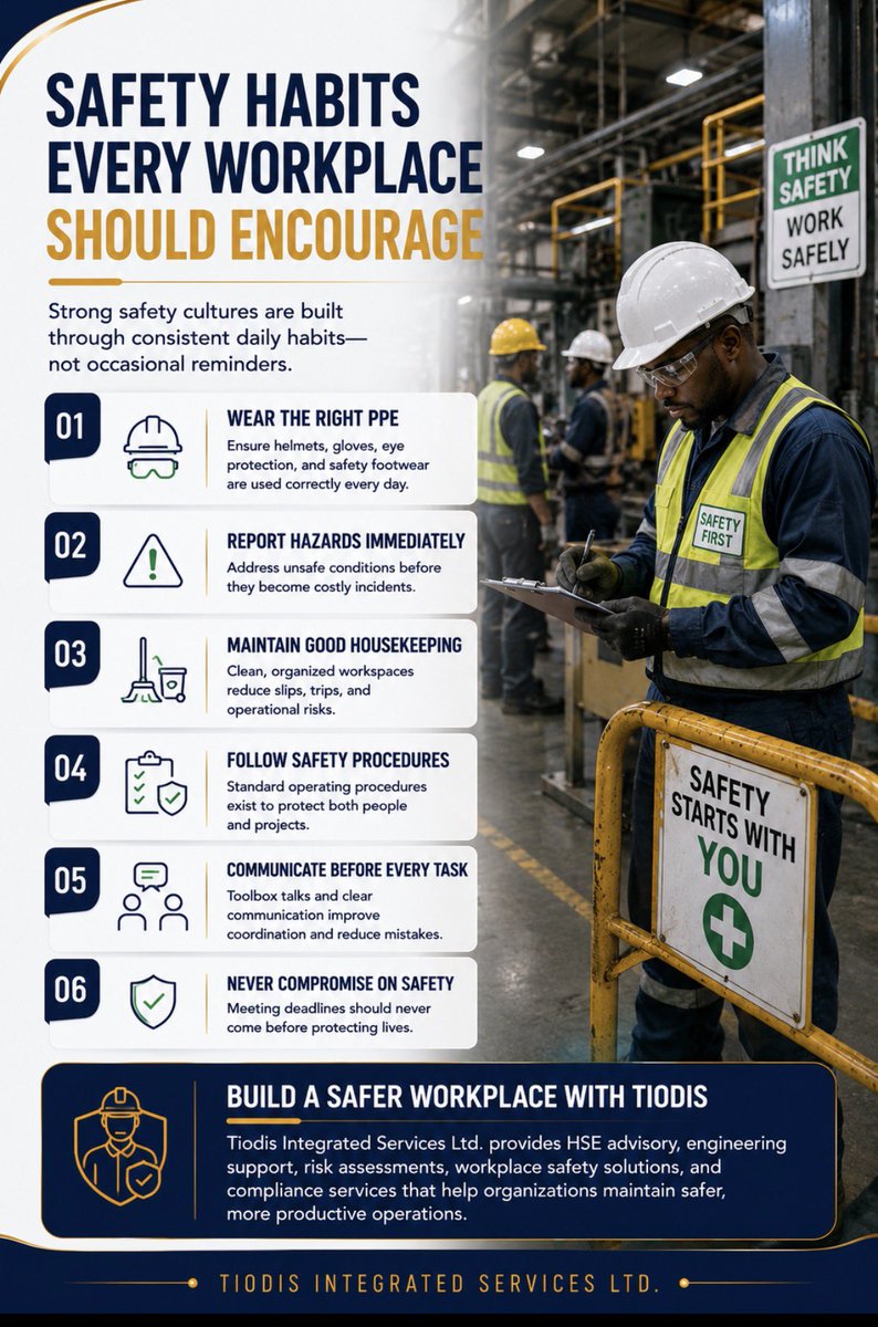 tiodisintserv's tweet photo. Simple actions like wearing the right PPE, reporting hazards, following safety procedures, and looking out for one another can prevent accidents before they happen.

Because when safety becomes a habit, everyone goes home safely. https://t.co/oy1RkNHNqG