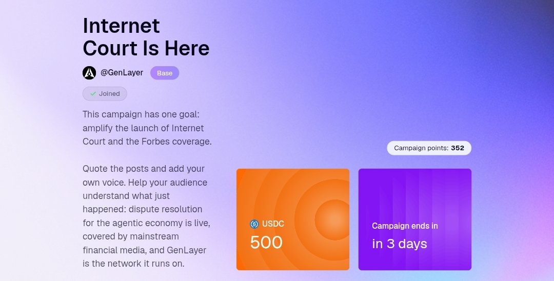 dmlxbt's tweet photo. most people think the hard part is getting ai agents to pay each other.

i think the harder part starts after the payment.

imagine one agent hires another to create a report.

one says the work was delivered exactly as requested.

the other says the report missed key requirements.

both have evidence.

both believe they are right.

who should decide?

if the platform handling the transaction is also the one settling the dispute, people will always wonder whether it protected its own interests before finding the truth.

that is the missing piece.

bitcoin made money trustless.

ethereum made computation trustless.

now ai needs trustless adjudication.

payments, identity, and interoperability are all moving forward, but none of them solve the first big disagreement between independent agents.

every serious dispute still needs a neutral way to reach a decision.

that is where @courtofinternet fits.

instead of giving one platform the final word, disputes are reviewed by a randomly selected group of validators using different ai models.

they evaluate the evidence before reaching a verdict, and decisions can be appealed onchain through the adjudication infrastructure built by @GenLayer

to me, that is the real shift.

this is not about resolving disputes a little faster.

it is about building a process that both sides can trust, even when one of them loses.

the future of ai will not depend only on agents making deals with each other.

it will depend on whether those agents can disagree without needing a single company to decide who wins.