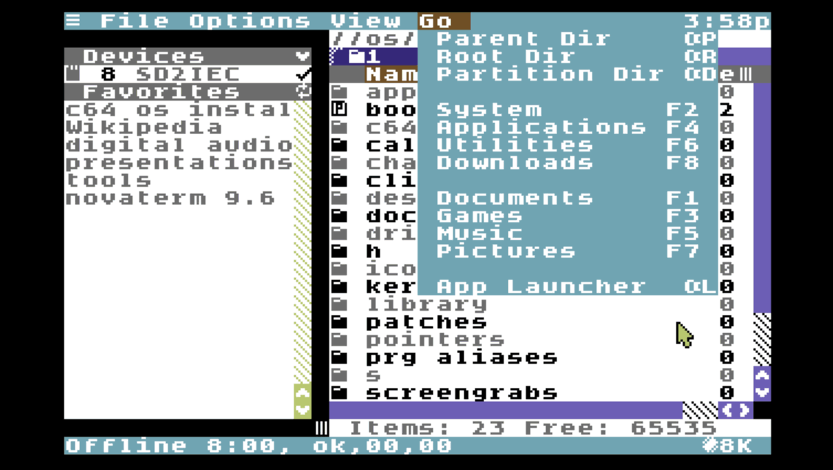 LundukeJournal's tweet photo. The Commodore 64 now has an online, graphical, software center (for downloading software, zines, etc.).

For a 44 year old computer.

Seriously.

This was just added to the 1.09 update to "C64 OS".  A full GUI desktop operating system with a networking stack, virtual desktops... the works.

Wild.

The developer (@gregnacu) sells C64 OS on an SD card, and bundles it with physical, 50 page manual.  I love that.

https://t.co/pg1elCO0MS
