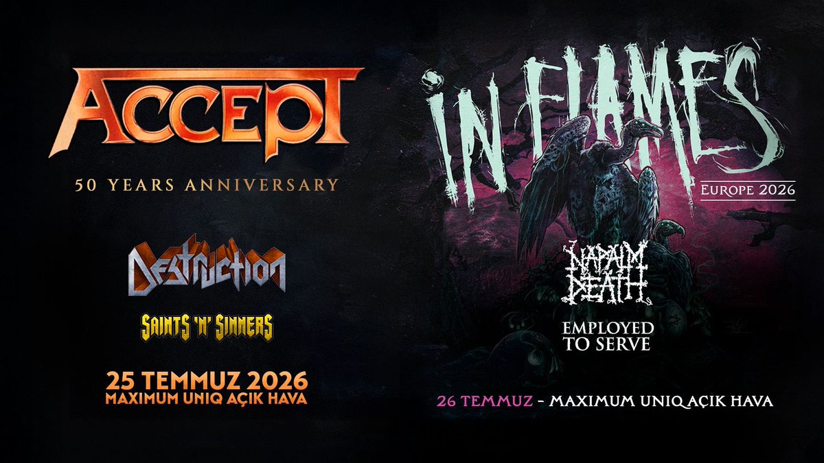 Yabangee's tweet photo. Accept and In Flames headline @maximumuniq on July 25 and 26 presented by @stagepass_live . Accept shaped European heavy metal with Balls to the Wall, while In Flames pioneered the Gothenburg melodic death metal sound through classics like Clayman and The Jester Race. 
https://t.co/oJAYbrGiim
