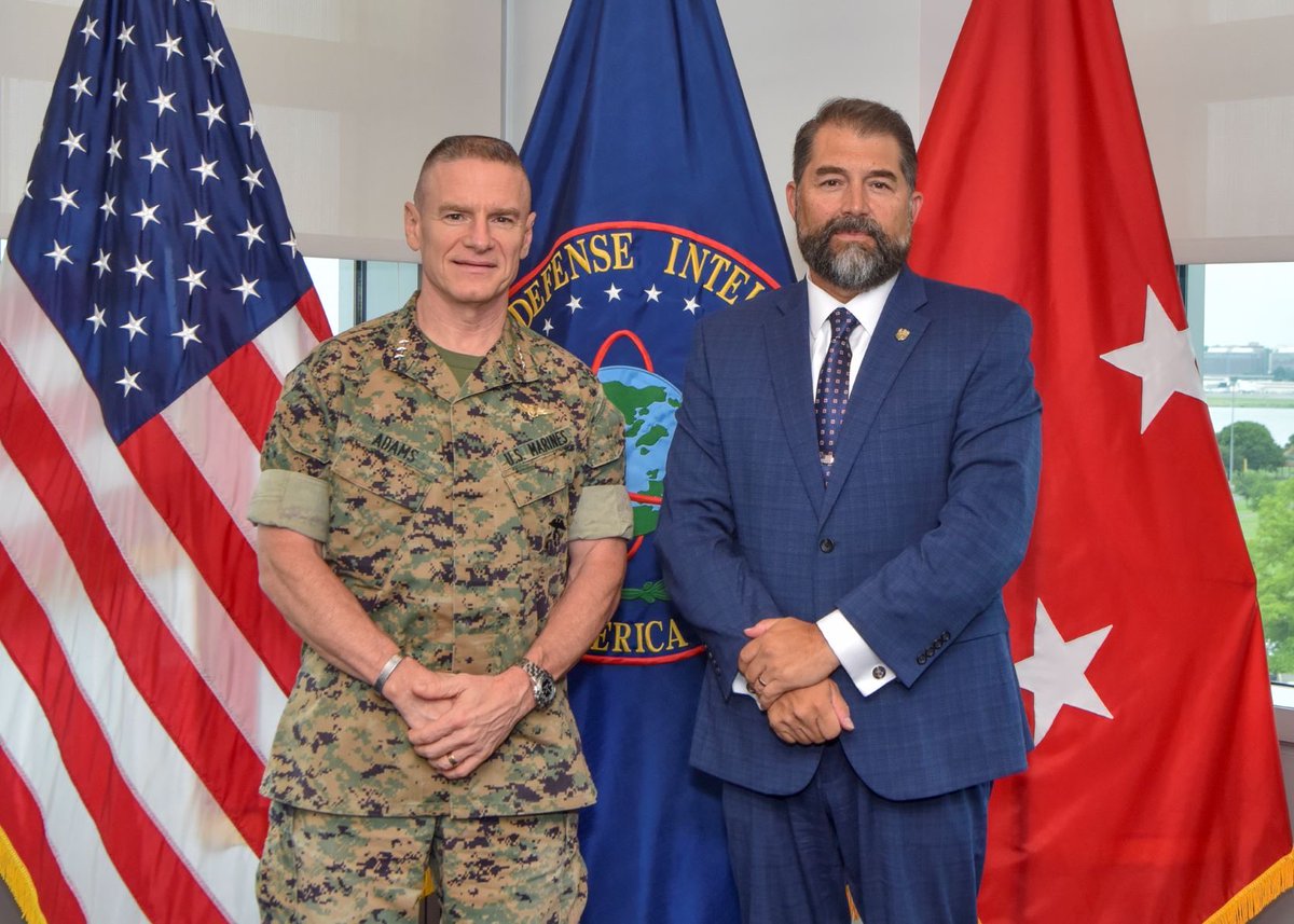 RealNCIS's tweet photo. #NCIS Director Omar Lopez &amp; @DefenseIntel Director LTG James Adams met to bridge national strategic intelligence with tactical-edge security. Fusing DIA’s global insights with NCIS’s maritime counterintelligence capability protects our #warfighters and secures naval dominance. https://t.co/iUiAyBsF10