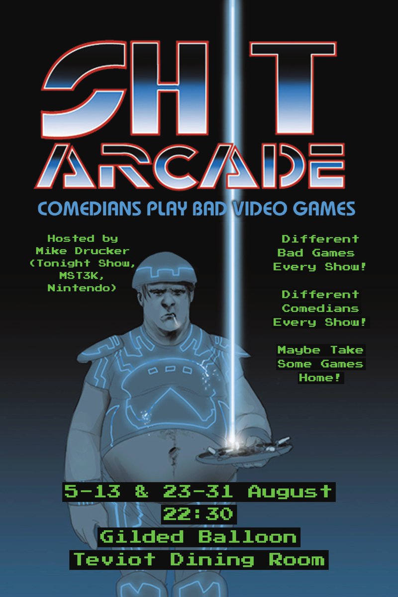 MikeDrucker's tweet photo. UNITED KINGDOM! In two weeks I'm bringing my bad video game comedy show Shit Arcade for a run at Edinburgh Fringe. Each show is different and the tickets are cheap! https://t.co/KA9IpXYvBB