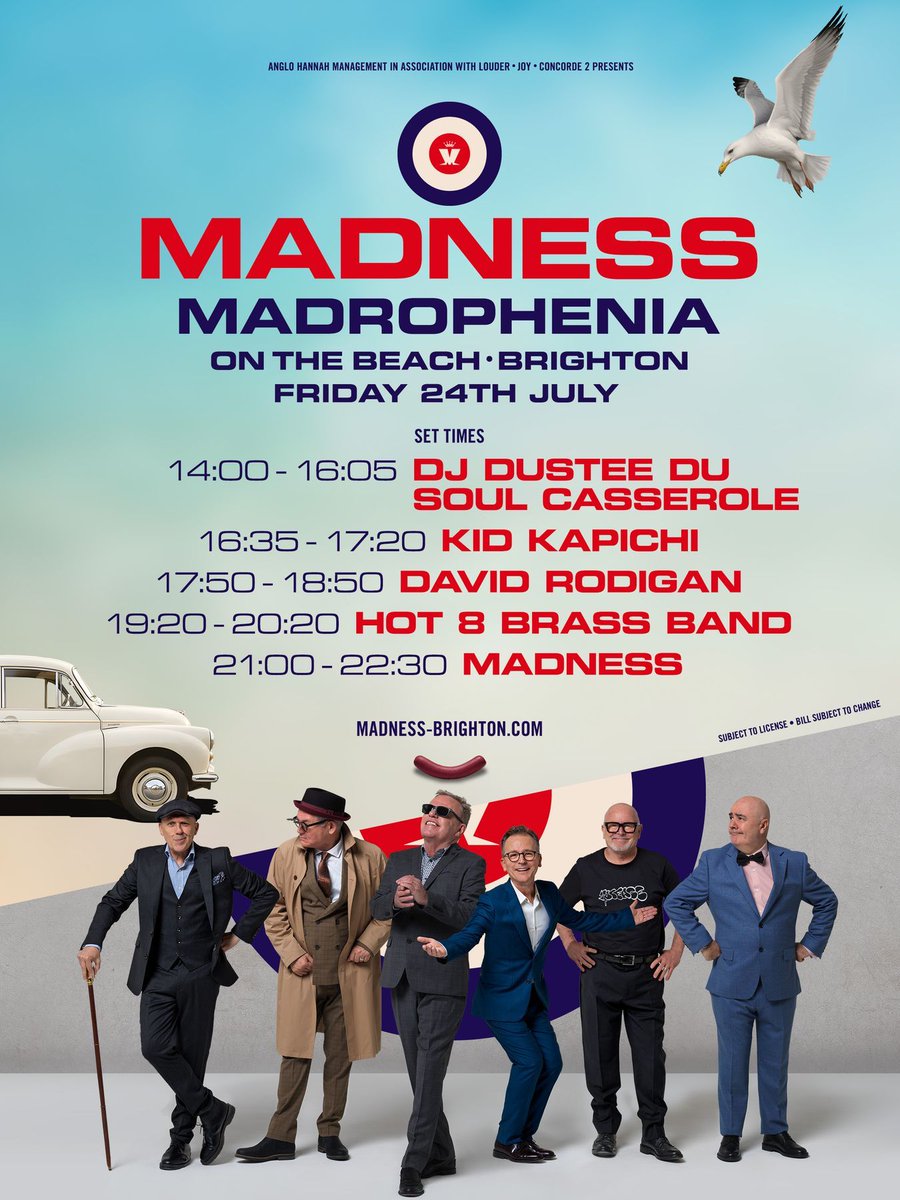 OnTheBeachBTN's tweet photo. 🎺 MADNESS SET TIMES | FRIDAY 24TH JULY
Get down early and make the most of every set before Madness take to the stage.

#OnTheBeach2026 #ByTheSeaBrighton #BrightonBeachSummer https://t.co/5Iqd79Z2Wf