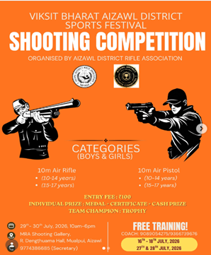 BiatepuiiH44379's tweet photo. Celebrating precision, discipline &amp; sporting excellence at the 17th #Mizoram State Shooting Championship 2026. Best wishes to all participants aiming for success!  #Northeast #Aizawl #neet2026 #MPSC #MPCC https://t.co/rX5xAGxTOM