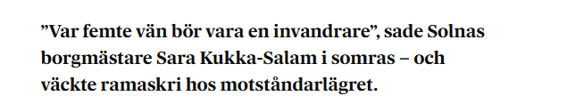 ROGSAHL's tweet photo. Politik borde handla om att upprätthålla gränsen, skapa ordning i skolan, korta vårdköerna, säkra omsorgen och planera den infrastruktur som får landet att fungera.

Men när socialdemokrater får makt räcker det inte att styra samhällets gemensamma verksamheter. Då ska politiken också lägga sig i hur människor lever, tänker och umgås.

Sara Kukka-Salam, socialdemokratiskt kommunalråd i Solna, har sagt att var femte vän borde vara utrikesfödd och att den som inte har det inte bidrar till ett integrerat Sverige.

Det är ett närmast övertydligt exempel på skillnaden mellan integration och social ingenjörskonst. Politikens uppgift är att se till att människor behandlas lika inför lagen och får möjlighet att delta i samhället. Den ska inte föreskriva vilka människor vi bör bli vänner med eller kontrollera den etniska sammansättningen i våra privata relationer.

Vänskap är ingen kommunal integrationsåtgärd. Människor är individer, inte representanter för statistiska befolkningsgrupper som ska fördelas jämnt i svenskarnas bekantskapskretsar.

När Socialdemokraterna bestämmer vill de inte bara bestämma över skatter, myndigheter och välfärd. De vill till slut också bestämma vilka du ska bjuda hem på kaffe.

https://t.co/8JsRMzZbPV