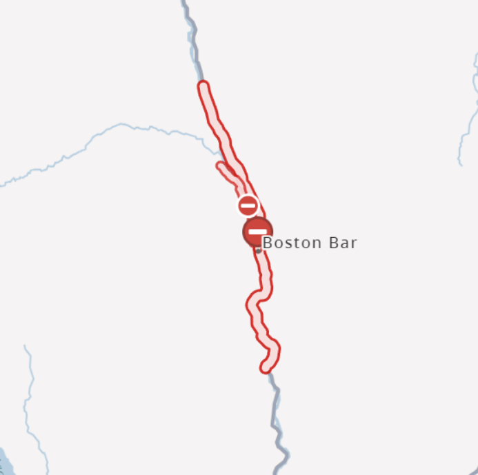 DriveBC's tweet photo. ⛔️REMINDER #BCHwy1 - the highway is closed between Anderson River Mainline and Jackass Summit due to a wildfire north of #HellsGateBC.
#JackassMountainSummit #BostonBarBC #YaleBC 
ℹ️https://t.co/d5L4CPR1FD https://t.co/yYp0nNC8Ha