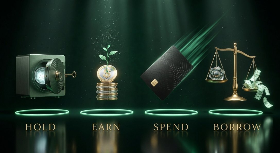 _GreenwoodFI's tweet photo. What if your dollars could earn, spend, and borrow without ever leaving your hands?

They can.

🟢 Hold — USDG dollars only you control
🟢 Earn — ~7% APY on autopilot
🟢 Spend — metal card, 94 ms settlement
🟢 Borrow — instant credit against your portfolio

Your entire financial life. One balance.

Greenwood.