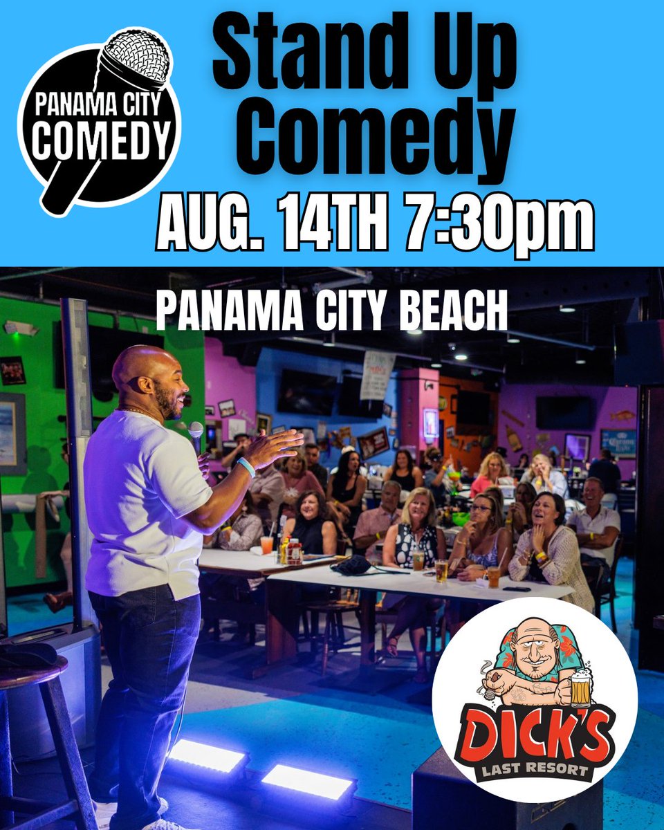 DickSez's tweet photo. Panama City Comedy is back again for another round of stand-up, cold drinks, and questionable decisions. 🎤

Join us Friday, Aug. 14 at 7:30 p.m. at Dick’s Last Resort in Pier Park. https://t.co/2FRh9FJ0Gw