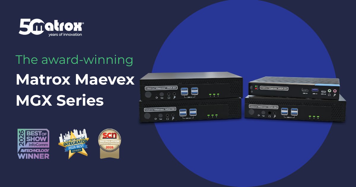 MatroxVideo's tweet photo. The Maevex MGX Series of AV &amp; USB over IP encoders and decoders is changing what's possible in AVoIP.

No more choosing between quality, latency, and bandwidth—Maevex MGX delivers all three.

Get lower infrastructure costs with more flexibility.

🔗https://t.co/qOEvAx3nng https://t.co/DZVu1cUwx9