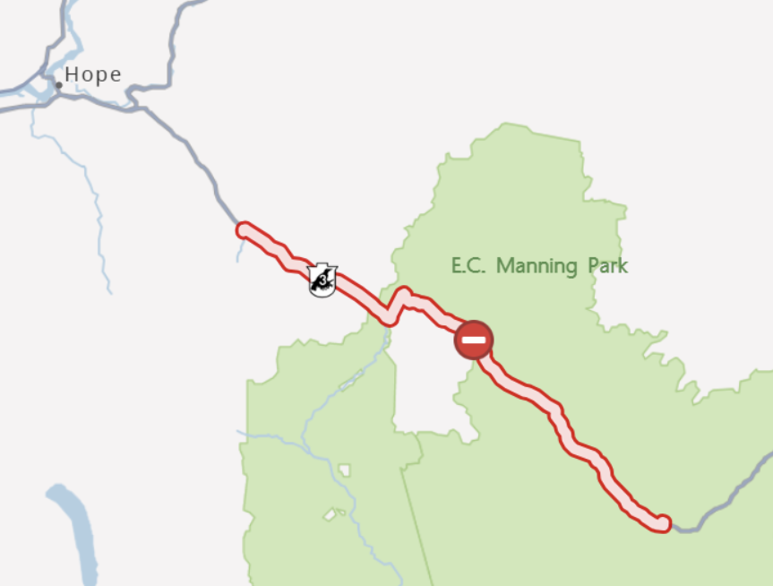 DriveBC's tweet photo. ⛔️REMINDER #BCHwy3 - the highway is closed between #SunshineValley and #ManningPark due to a wildfire in the area.
Watch for traffic control.
ℹ️https://t.co/NKcEJrQw0I https://t.co/2yf6wHadb9