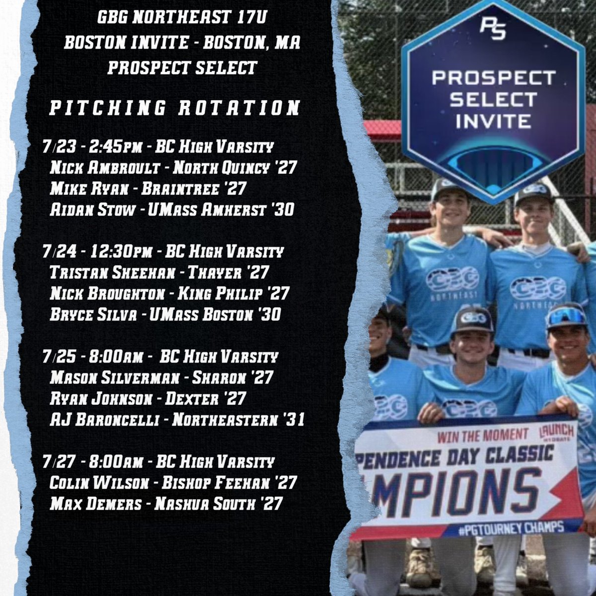 GBG_Hawks's tweet photo. GBG Northeast 17U Pitching Rotation for the @PSBaseballinc Boston Invite! 

@CoachWelchRBI @FHSCoachZBrown https://t.co/X5lVnGNGWE
