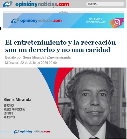 genismiranda's tweet photo. El entretenimiento es un Derecho, artículo interesante en @opinionynoticia Genis Miranda #Cultura https://t.co/IojBA1GMor https://t.co/Kq4Ag2HU5j
