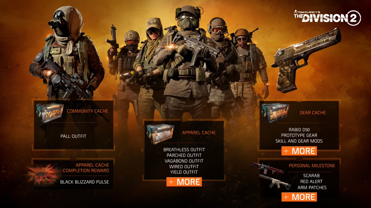 TheDivisionGame's tweet photo. The Dust Storm Event brings a wealth of rewards, from fan favorites like Lexington to exclusive new outfits. 
Full breakdown ⬇️
https://t.co/r3RVcux6wx https://t.co/ctzTUdsoYn