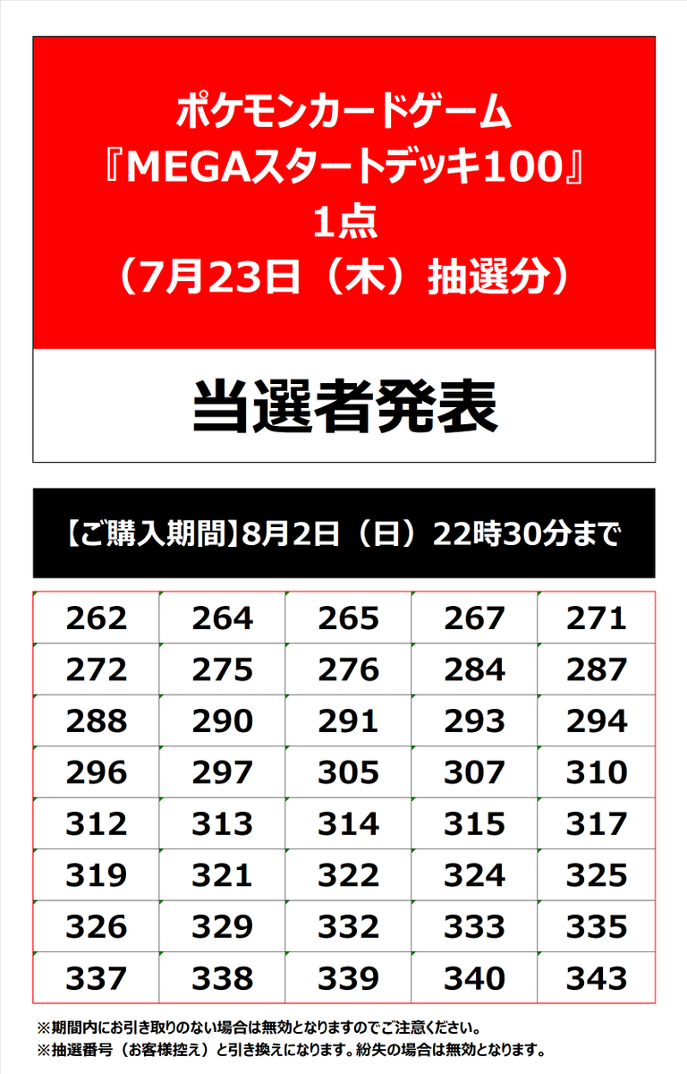 📢抽選販売 当選者発表②📢 先日行いました メガスタートデッキ100