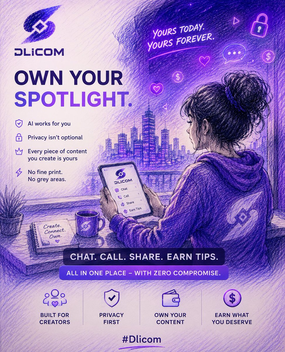 ninaAnna009's tweet photo. Creators are tired of renting their spotlight. 💡
Views fade. Likes vanish. But ownership? That lasts forever. 🔐✨
@DlicomApp is redefining social - where AI works for you, privacy isn't optional, and every piece of content you create is yours to keep. No fine print.
#Dlicom https://t.co/3VFiLZmmfU