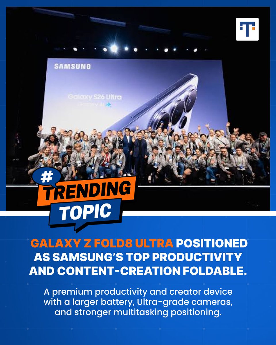 TR_Insights's tweet photo. Galaxy Z Fold8 Ultra!

#SamsungUnpacked #UnfoldANewShape #NewShapeUnfolds https://t.co/LA0QTVP4gk