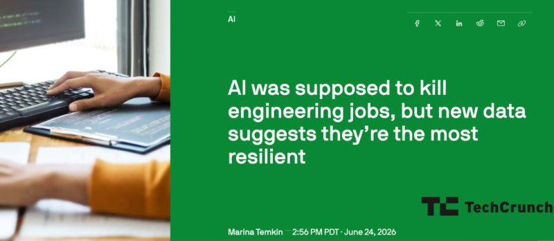 conorgrennan's tweet photo. Careful with headlines about AI killing engineering jobs.

We are still super early, and the truth is nobody knows anything.

A new @SignalFire study shows engineers are now 55% of all hires at big tech, up from 46%.

Meanwhile new grad hiring fell off a cliff, down roughly 65%. https://t.co/yhaUy9mi8O