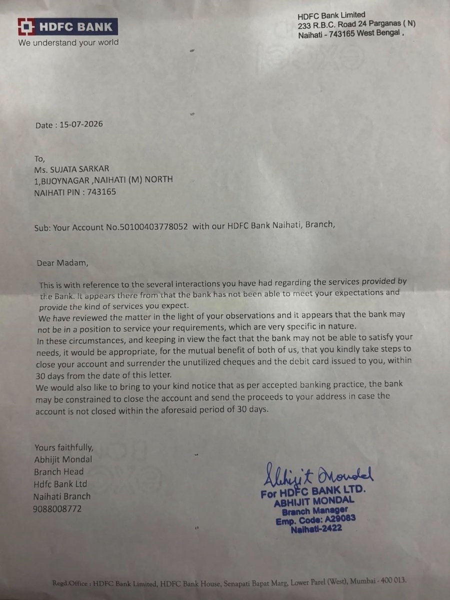 TheBankersVoice's tweet photo. Every bank should have the courage to do this.

If a customer’s expectations can never be met despite repeated efforts, politely asking them to close the account is far better than wasting hundreds of staff hours in endless disputes.

Respect employees’ time as much as customer satisfaction. Kudos to HDFC Bank staff for taking a practical call. 👏

Time for PSBs to learn that not every customer relationship must continue indefinitely when it has become unworkable.

@HDFC_Bank @TheOfficialSBI @pnbindia @BankofBaroda @UnionBankTweets @canarabank @BankIndian @centralbank_in @UCOBankOfficial @mahabank @IOBIndia @BankofIndia_IN @PunjabSindBank @IDBI_Bank 

#Banking #WorkplaceEfficiency #HDFCBank