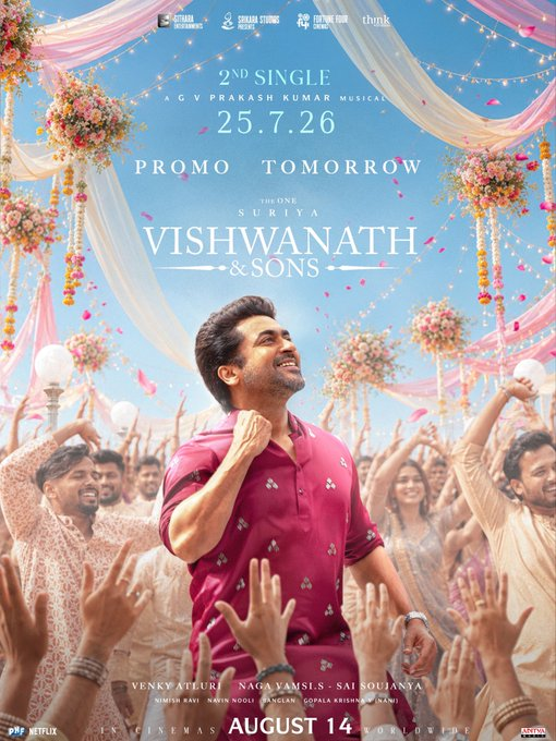 CineHokage's tweet photo. #VASSecondSingle
The promo for the 2nd single from #VishwanathAndSons drops on July 23 on the ocassion of Suriya’s birthday, featuring vocals by Suriya himself alongside Ken Karunaas.
Releasing in theatres on August 14, 2026.
#VishwanathAndSons #Suriya #MamithaBaiju #VenkyAtluri #GVPrakash #SitharaEntertainments #HappyBirthdaySuriya #Kollywood #FilmTwitter #CineHokage