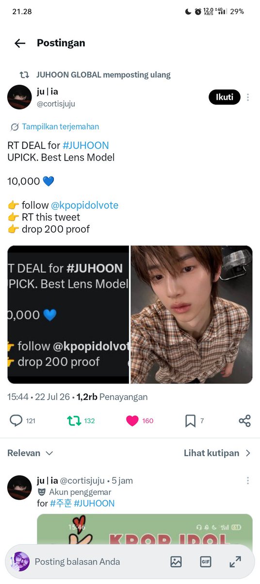 bluertia's tweet photo. @cortisjuju @kpopidolvote #JUHOON https://t.co/GvZe5Kzdx7