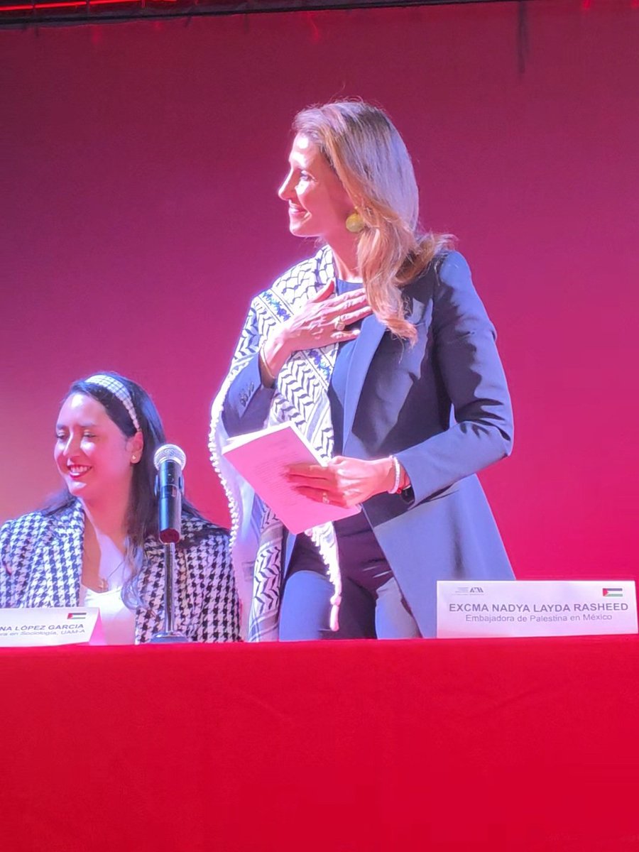 PalestineMX's tweet photo. La Embajadora Nadya Rasheed impartió la conferencia "Palestina: a 78 años de la Nakba, la catástrofe continúa" en @UAMAzcOficial, ante autoridades universitarias, comunidad estudiantil, activistas y artistas solidarios. https://t.co/JWEtT1o371