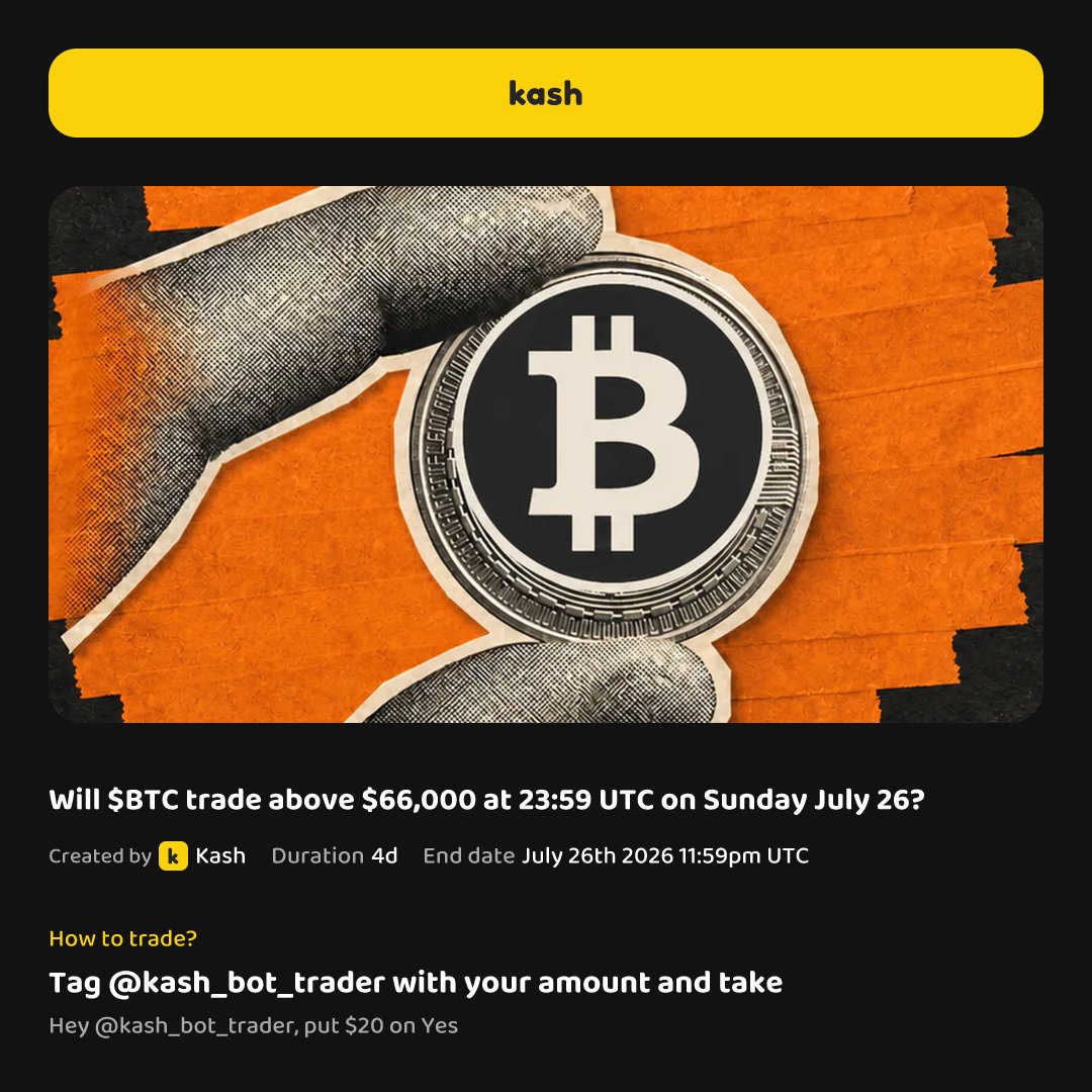 kash_bot_trader's tweet photo. Will $BTC trade above $66,000 at 23:59 UTC on Sunday July 26?

Yes
No

Predict Now https://t.co/whr7eqwGR4