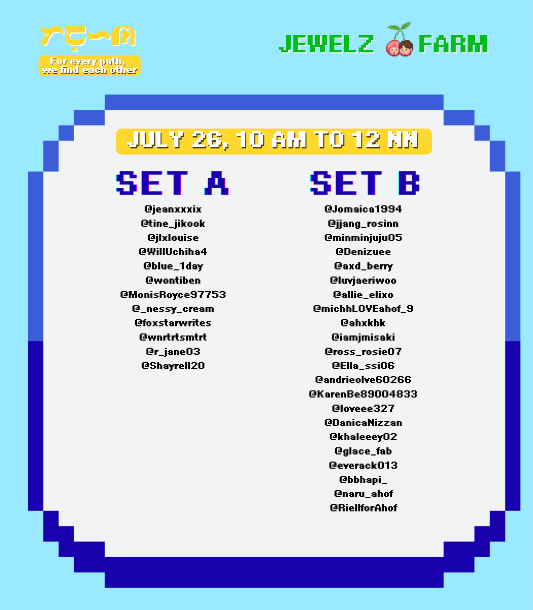 jewelzfarm's tweet photo. 🎉 Congratulations, players! 😉 Here are the players who earned the required number of Cherry Points and secured their spot!

Your event ticket will be sent to your email on or before Friday. Please present it on the day of the event.

Please arrive on time and follow the event schedule to ensure a smooth and enjoyable experience. See you there!

#JL #JUWON #제이엘 #박주원 #AHOF #아홉 @AHOF_official